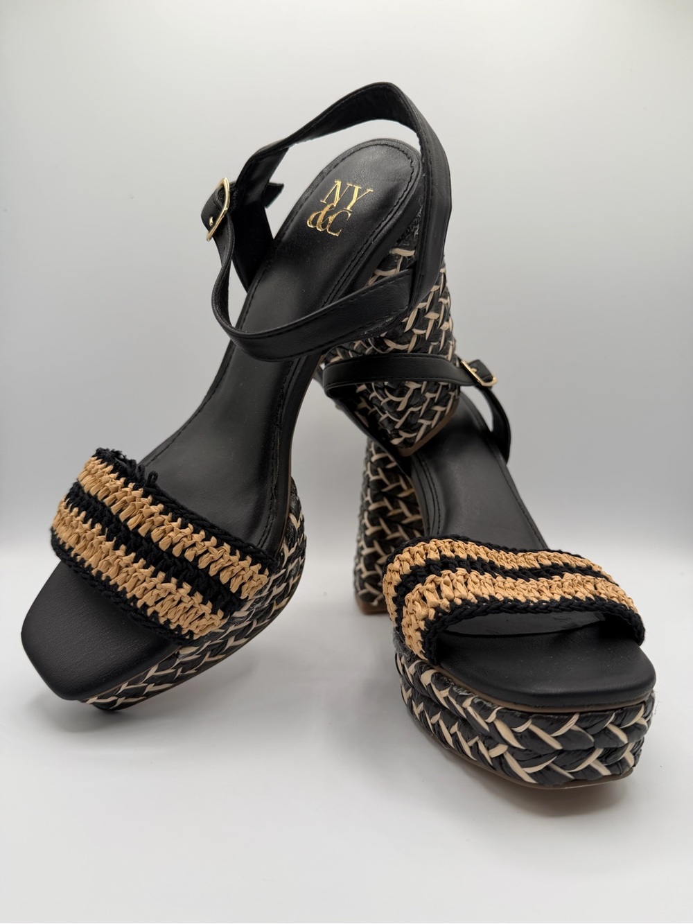 New York & Company Black and Tan Woven Platform Sandals
